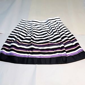 WHBM Skirt Womens 2 Black Striped Cotton A Line Pleated Knee Length Zip Lined